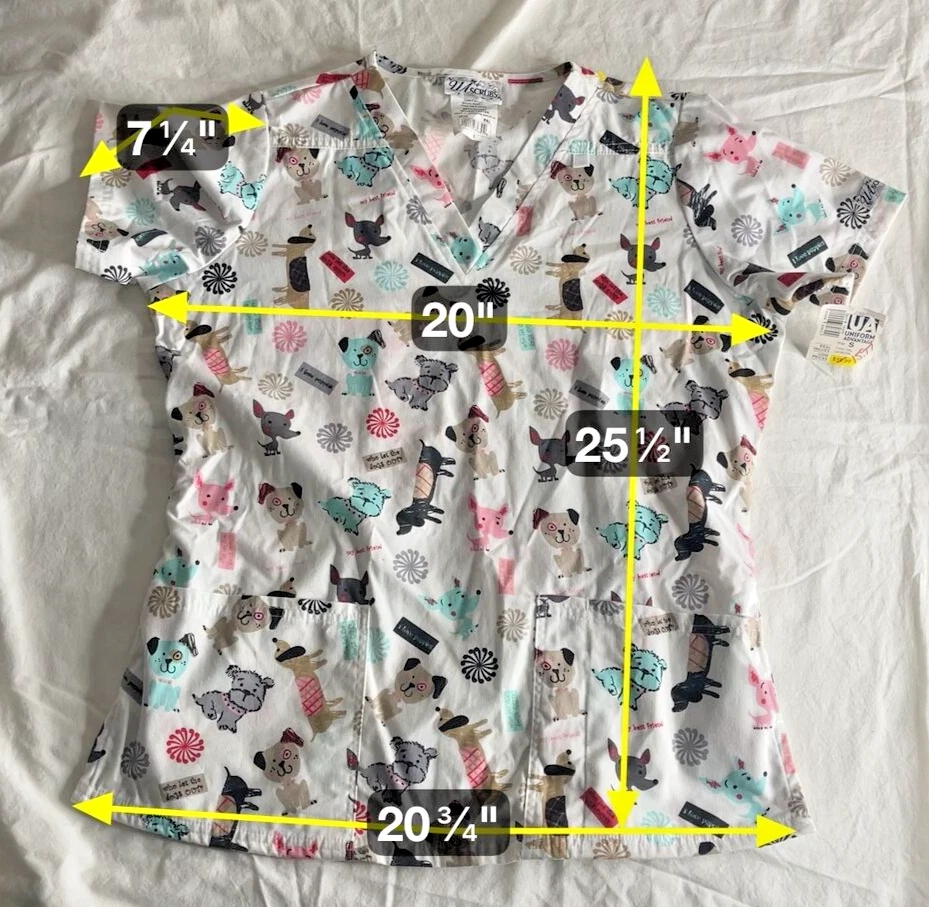 Cute Dog Print Womens Scrub Top S By UA Scrubs - Cotton/Polyester - Pockets Vet - Image 3 of 4