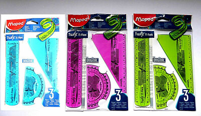 NEW Ruler geodreieck Protractor Flexi Maped Twist'n Flex Set 3 PCS