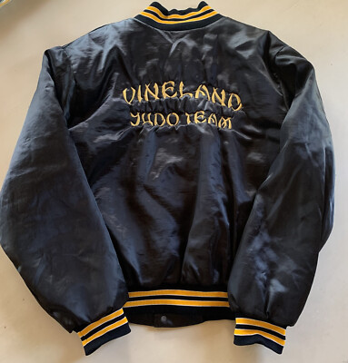 ユーロ bomaland フィッシングジャケット 90s Vintage 90s Black Satin Judo Team Bomber Jacket Vineland NJ Club