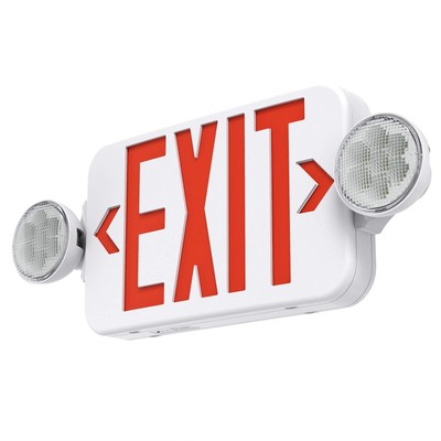 Red Led Exit Sign Emergency Light Combo Adjustable Two Head Double Sided And Bat