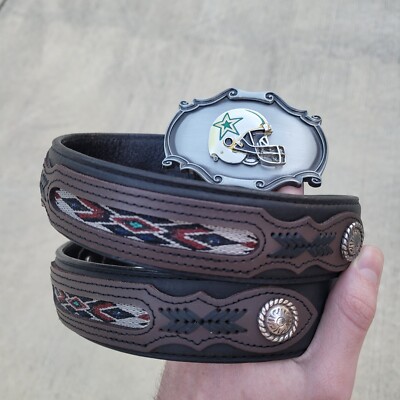 Rare Vintage 1978 Dallas Cowboys Enameled Raintree Solid Brass Belt And Buckle