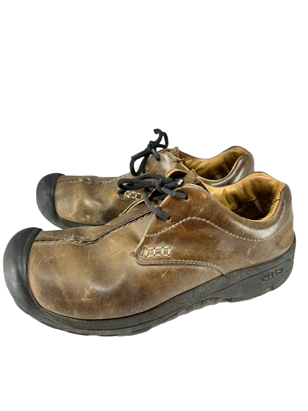 Scarpe uomo KEEN Boston III 10 5 pelle marrone trail escursionismo stringate Oxford comode