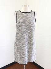 Ann Taylor Loft Tweed Fringe Shift Dress Size MP PM White Black Red Blue Pockets