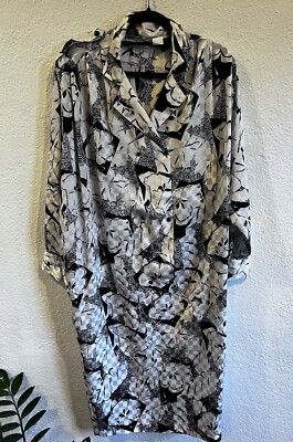 Vintage 80's Dawn Joy Fashions White & Black Shirt Dress Midi Womens Size  13/14 | eBay