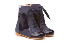Angelitos Girls Spanish Boots Navy Leather with Satin Ribbon Ties NEW