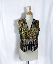 Vtg Jc 80s Vest Waist Coat S Snaps Sequin Glitzy Animal Print Disco Party Retro