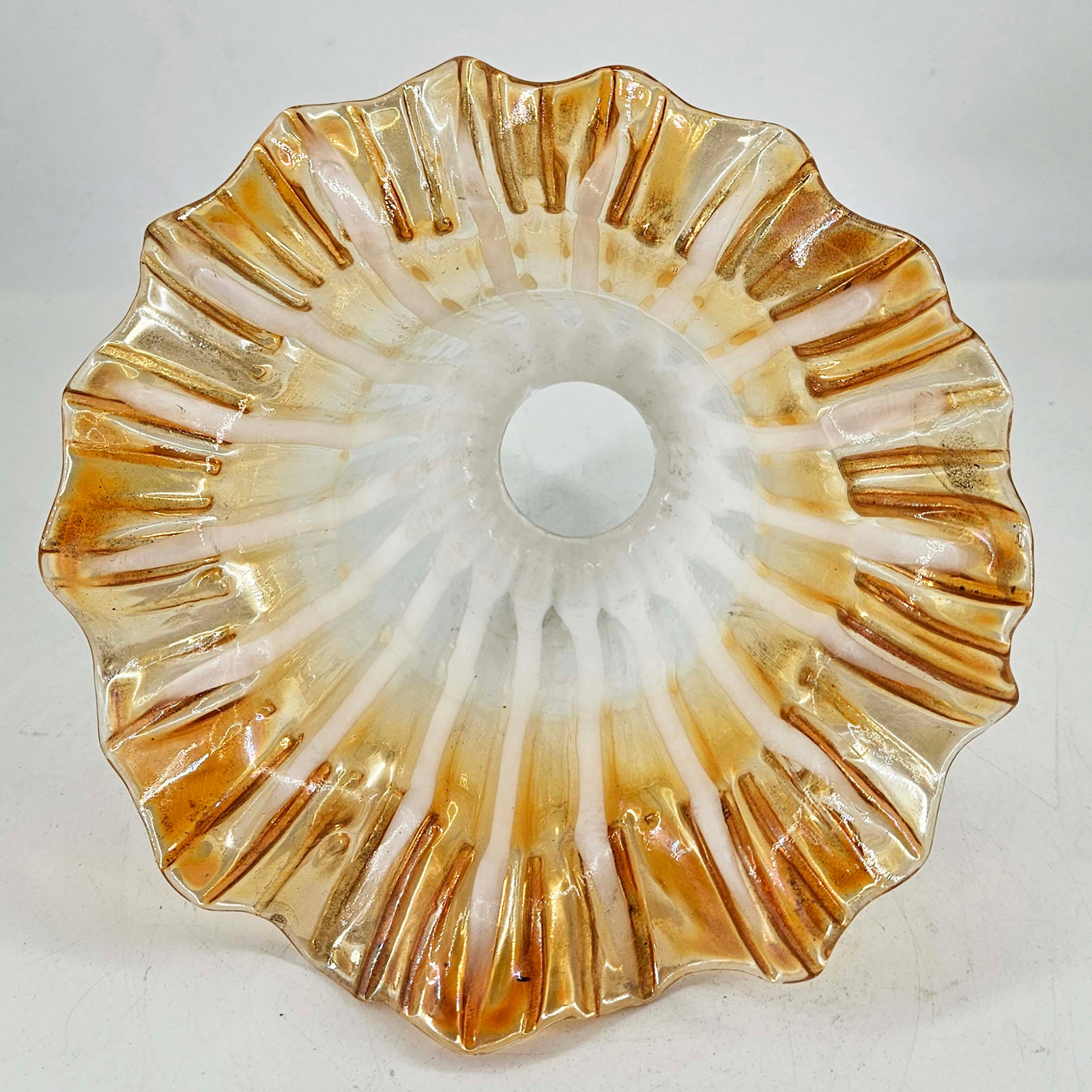 Vintage hand blown Glass Lamp Shade peach iridescent tulip Chandelier