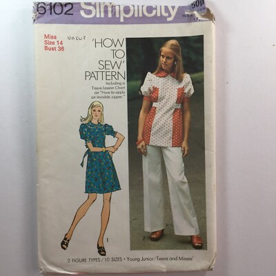 Simplicity 6102 Passe Peter Pan Kragen Top Kleid Gürtel Damen Neu Ungeschnitten Muster