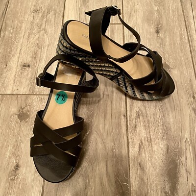 NEW Nautica platform Vegan leather wedge boho sandal woven black size 