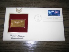 1987 Congratulations 22kt Gold Golden Replica Cover Special Messages FDC STAMP