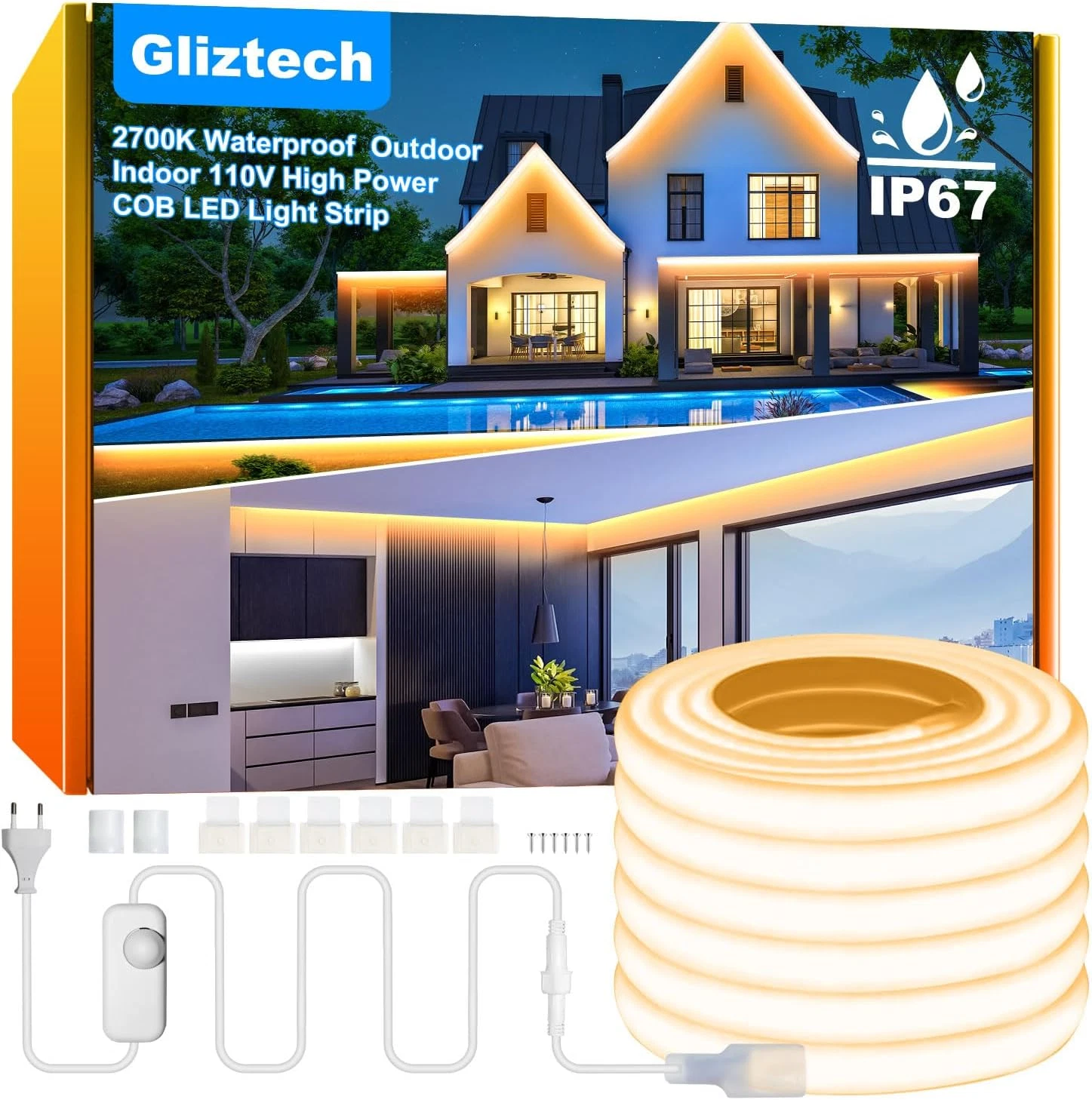 66FT IP67 Waterproof COB LED Strip Lights, Warm White for Outdoor Decor
Opens in a new window or tab
