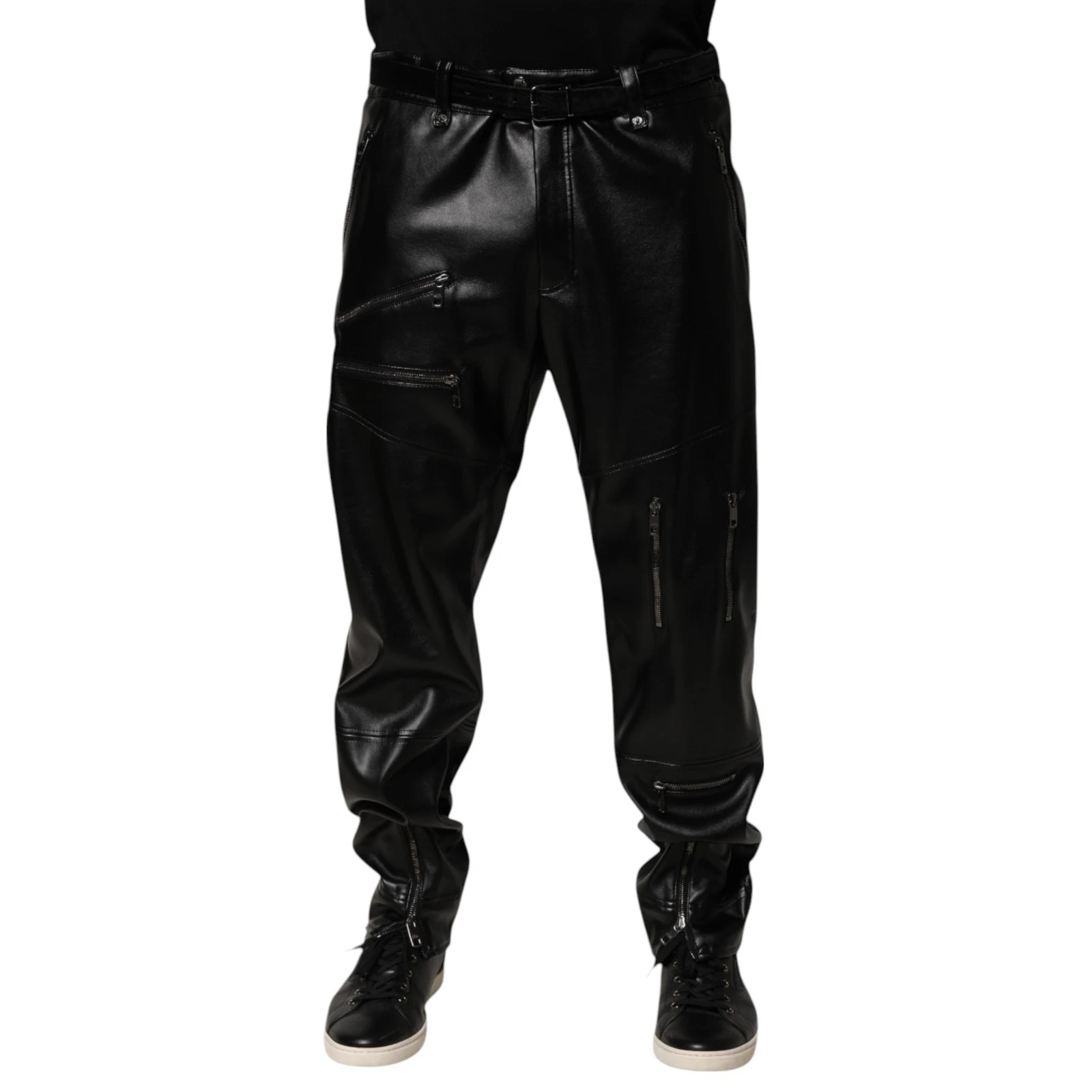 DOLCE & GABBANA Pants Black PU Leather Zipper Men Trouser IT50/W36/L RRP 2030usd