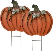 Metal Pumpkin Garden Stakes Fall Decor Autumn Decorative Yard Signs