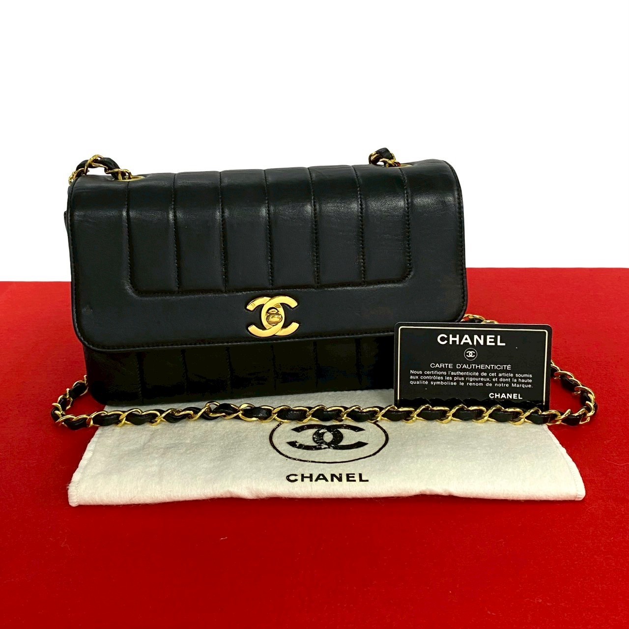 CHANEL Coco Mark Shoulder Bag Black Lambskin 722-3