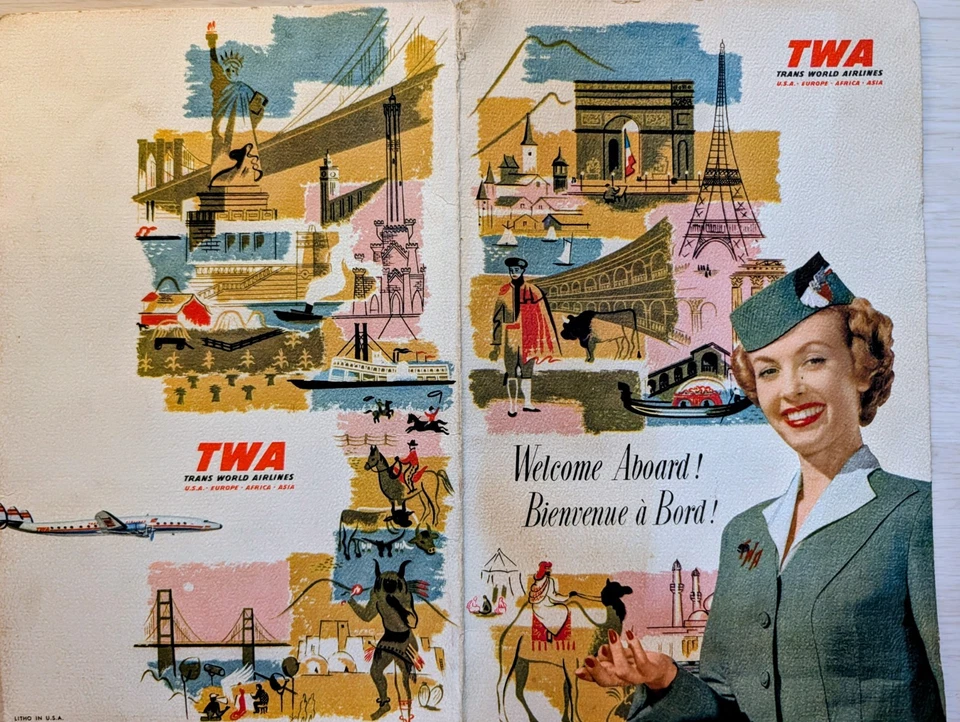 Tarjeta de seguridad TWA Constellation - Folleto + Juego de colección TWA Paris - Connie Ephemera Foto 3 de 4