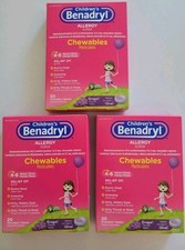 3  Children's Benadryl Allergy Chewables, Grape Flavor,20 tablets Ea EXP 03/2027