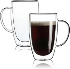 Aurzen 2 Pack Double Walled Glass Coffee Mugs with Medium, 15oz-2Pack 