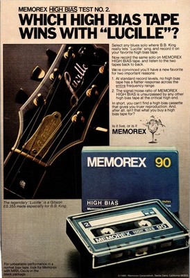 Memorex High Bias Cassette Tape Ad 1980 B.B. King Lucille Guitar Print