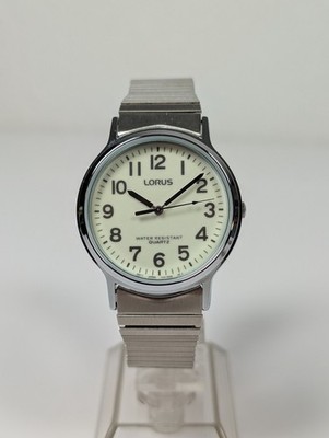 Vtg NOS Lorus Mens Watch Silver Tone Lumed Dial 35mm NEW BATTERY V515-8A00