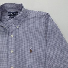 Ralph Lauren Shirt Mens 34/35 Blue Check Oxford Yarmouth Button Down Preppy