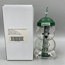 Originale Starbucks Bearista Edizione Limitata Cappello Verde Orso Vetro Tazza Paglia Fredda
