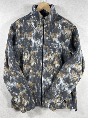 Columbia Full Zip Fleece Jacket Gray Brown Print Medium