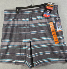 Speedo Tech Volley Men's XXL 38-40 Gray Stripe Swim Trunk UPF Stretch Beach NEW