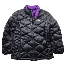 The North Face Down Puffer Jacket Girls Large 14/16 Black Purple 550 Quilted