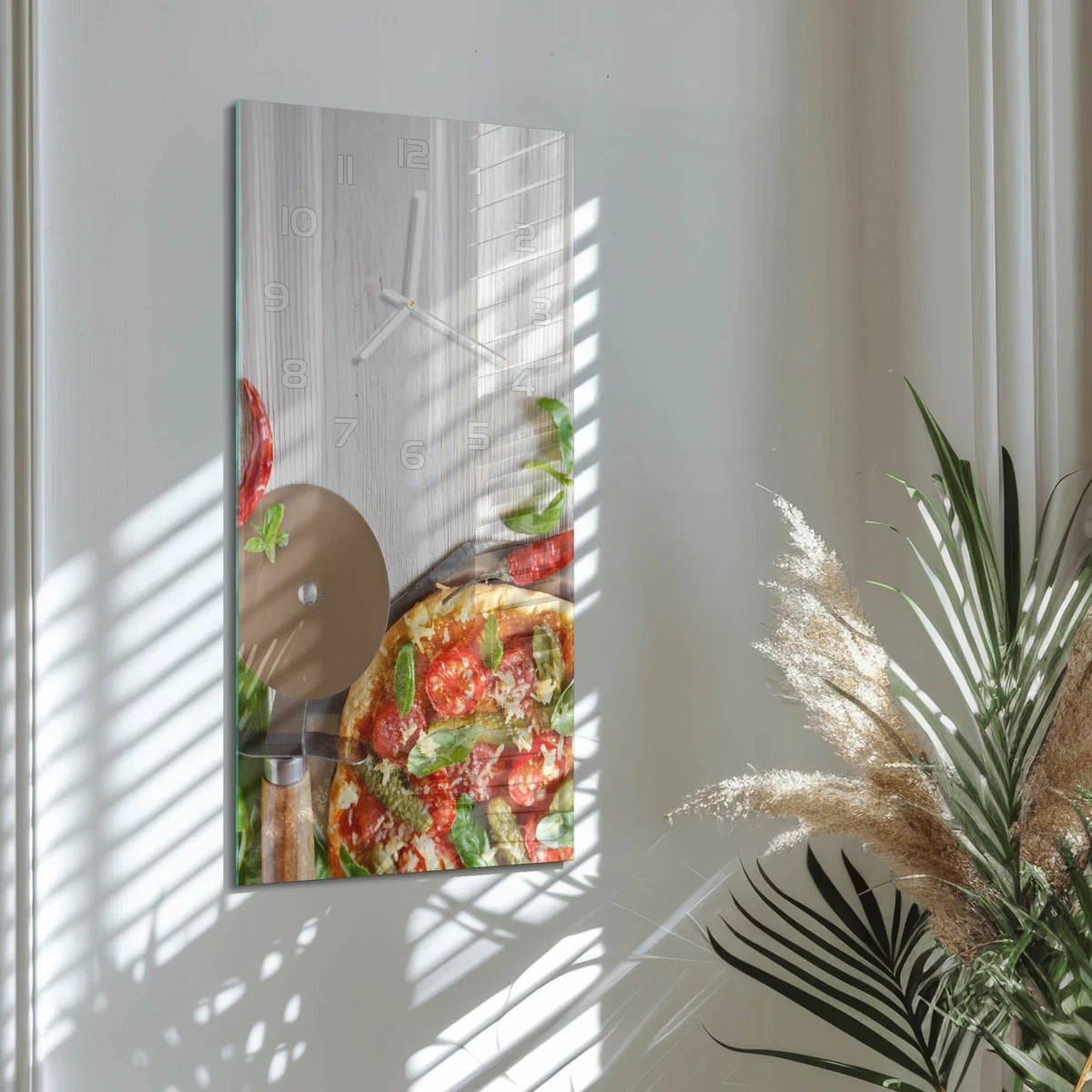 Reloj de Pared Rectangular Vertical Elegante de Vidrio Templado Pizza 30x60 cm