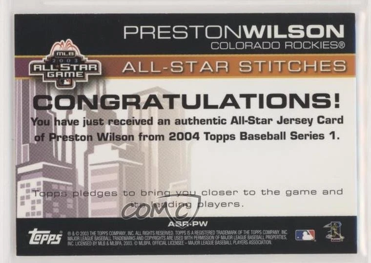 2004 Topps All-Star Stitches Relics Preston Wilson #ASR-PW - Image 2 of 2