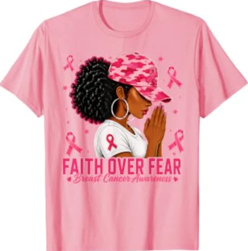 Women Black African American Faith Over Fear Breast Cancer T-Shirt - product listing photo