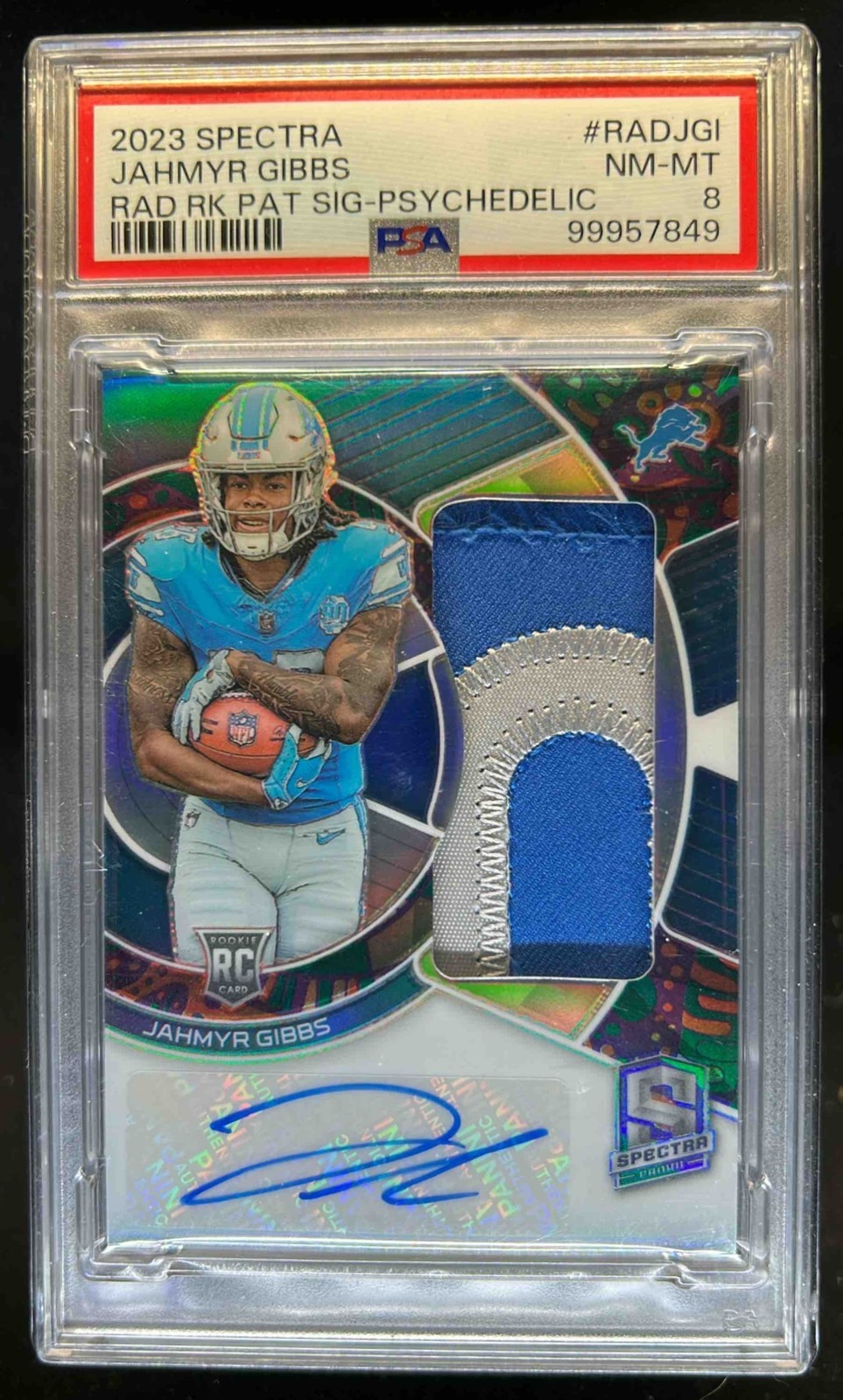 Jahmyr Gibbs Panini Spectra Radiant Rookie Patch Signatures #RADJGI Psychedelic