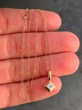 9ct Gold Diamond Princess Cut Four Stone Pendant On Chain, Vintage 9k 375