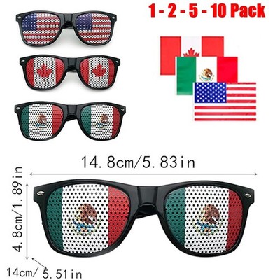 US American & Mexico & Canada Flag Lens Retro Sunglasses Glasses USA Patriotic
