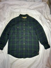 L.L. Bean Men's Sherpa Lined Plaid Shirt Jacket Green Blue Slightly Fitted M