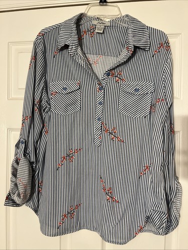 Love potion xl floral striped shirt Cherry Blossoms Button Up Blouse Long Sleeve - Picture 1 of 3