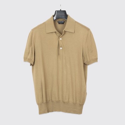 Tom Ford Polo Shirt Size EU50 Solid Beige Lightweight Cotton Knit Made in Italy