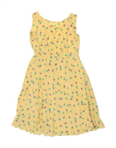 VINTAGE Womens Sleeveless A-Line Dress UK 12 Medium Yellow Floral AJ09