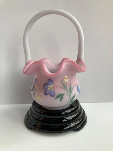 Fenton Art Glass Limited Edition Periwinkle Blue Burmese 1999 Basket 1342/2750