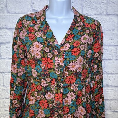 Natural Life Mini Dress Floral Print V Neck 100% Rayon Boho Multi Color Small