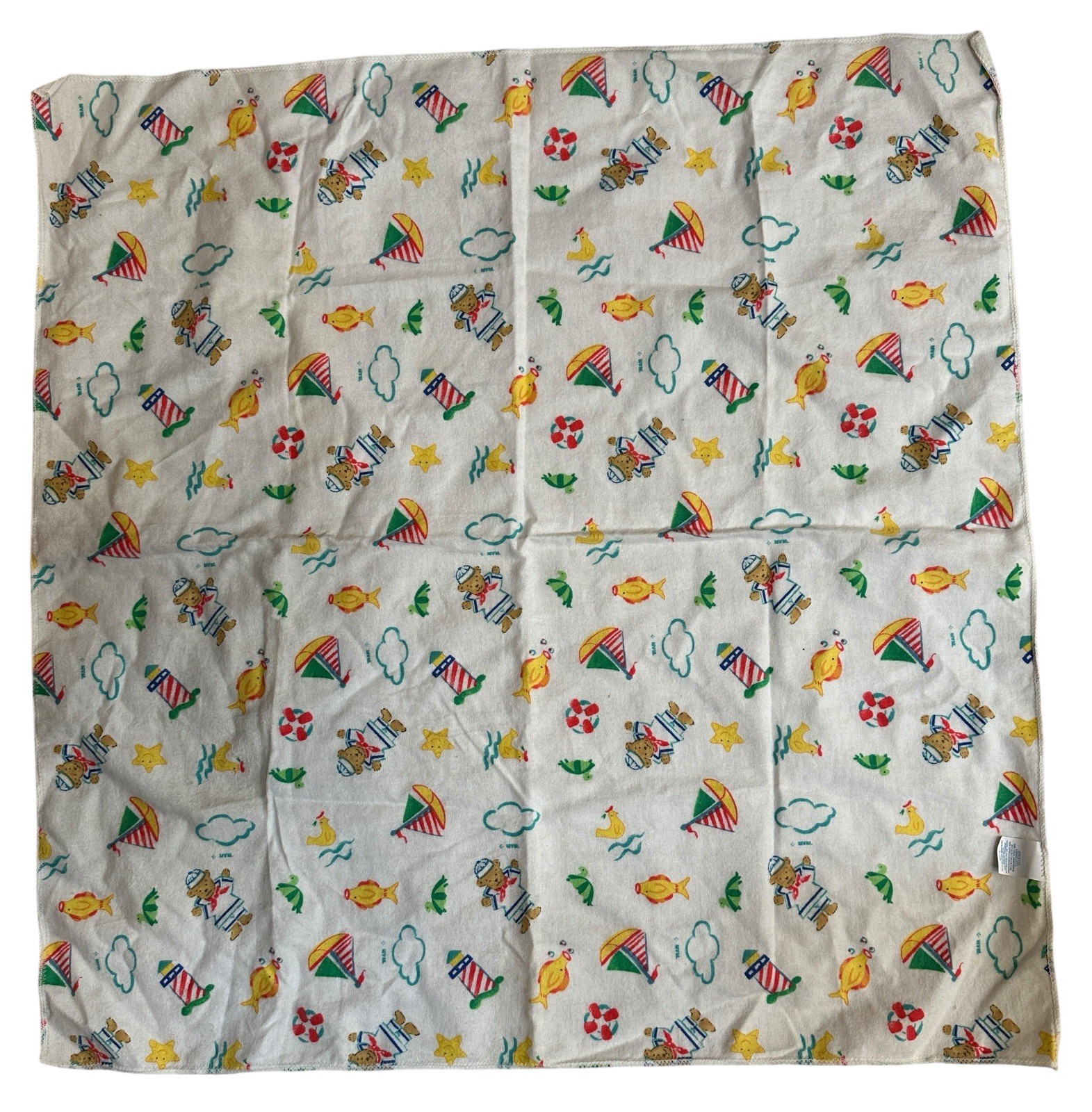 VTG Mount Vernon Mills Flannel Baby Receiving Blanket MVM Nautical Bears Riegel