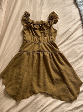 FOREVER 21 Brown Crinkle Sundress XS Ruffle Sleeves Lace Trim Cotton Boho