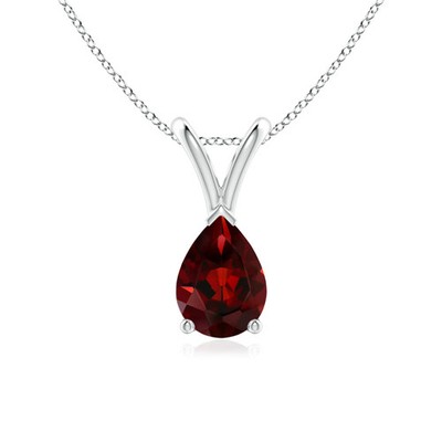 Angara Natural V-Bale Pear-Shaped Garnet Solitaire Pendant in 14K White Gold
