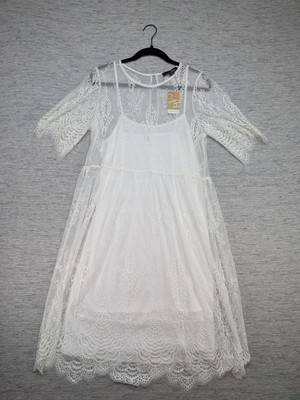 Suzanne Betro Dress Womens Medium Lace Mesh Overlay Sheer Boho Romantic New