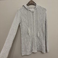 SIZE 8 Cream MATALAN Knit Tassels Hooded Stretch Long Womens Cardigan Jacket