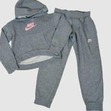 Kids NIKE Fleece 2 PC Sweatsuit Set Pullover Hoodie Joggers Gray Sz SM/Med