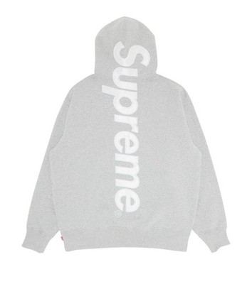 Supreme Hoodie Satin Appliqué Heather Grey Hooded Sweatshirt XL
