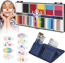 12-Color Face Painting Kit with Stencils  Brushes   Safe Halloween Party Paint