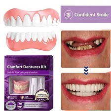 Moldable Silicone Dentures Upper Lower False Teeth Set Instant Smile Toothbrush