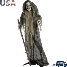 Lifelike Halloween Skeleton Reaper Animatronic Touch Activated Light Sound Props